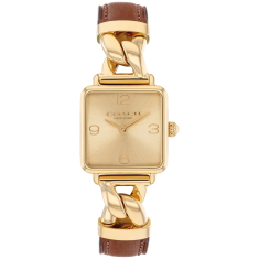 COACH Cass Gold-Tone Dial Brown Leather Strap Wath 22mm - 14504555 1