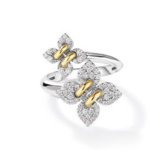 Roberto Coin Love in Verona 1/3ctw Diamond Two-Tone Gold Double Flower Ring - Size 6.5 1