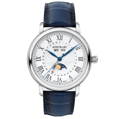Montblanc Star Legacy Full Calendar White Dial Blue Leather Strap Watch 42mm - MB128676 1