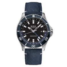 MIDO Ocean Star GMT Black Dial Blue Fabric Strap Watch 44mm - M0266291705100 1