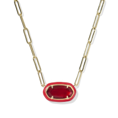 Kendra Scott Elisa Enamel Frame Gold Paperclip Necklace in Red Illusion 1