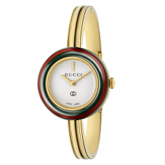 Ladies' Gucci Play White Dial Small Gold-Tone Stainless Steel Bangle Watch 28mm - YA151543 1
