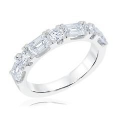 2ctw Emerald and Round Diamond 14k White Gold Wedding Band 1