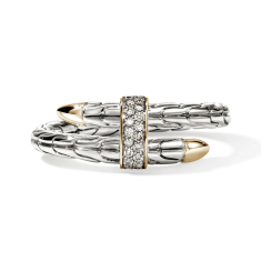 John Hardy Spear 1/12ctw Diamond Two-Tone 14k Yellow Gold and Sterling Silver Wrap Ring - Size 7 1