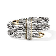 John Hardy Spear 1/8ctw Diamond Two-Tone 14k Yellow Gold and Sterling Silver Wrap Ring - Size 7 1