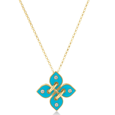 Roberto Coin Love in Verona Diamond Small Turquoise Ceramic Enamel Flower 18k Yellow Gold Pendant Necklace 1