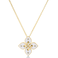 Roberto Coin Love in Verona Diamond Small White Ceramic Enamel Flower 18k Yellow Gold Pendant Necklace 1