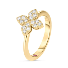 Roberto Coin Love in Verona Medium Pave 1/5ctw Diamond 18k Yellow Gold Flower Ring 1