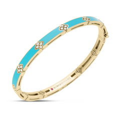 Roberto Coin Love in Verona 1/8ctw Diamond Cyan Blue Enamel 18k Yellow Gold Bangle Bracelet 1