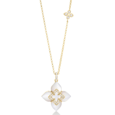 Roberto Coin Venetian Princess 1/6ctw Diamond and Mother of Pearl Flower 18k Yellow Gold Pendant Necklace 1