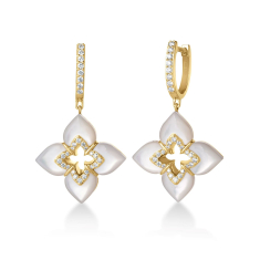 Roberto Coin Venetian Princess 1/3ctw Diamond and Mother of Pearl Flower 18k Yellow Gold Drop Earrings 1