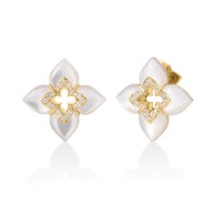 Roberto Coin Venetian Princess 1/6ctw Diamond and Mother of Pearl Flower 18k Yellow Gold Stud Earrings 1