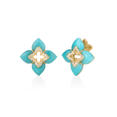 Roberto Coin Venetian Princess Amazonite Cabochon and Diamond 18k Yellow Gold Small Flower Stud Earrings 1