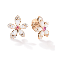 Roberto Coin Tiare Mother-of-Pearl and Rubellite 3/8ctw Diamond Flower 18k Rose Gold Earrings 1