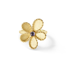 Roberto Coin Jasmine Blue Tanzanite 18k Yellow Gold Flower Ring - Size 6.5 1