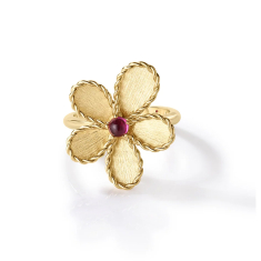 Roberto Coin Jasmine Rubellite 18k Yellow Gold Flower Ring - Size 6.5 1