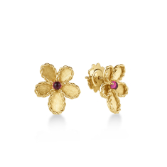 Roberto Coin Jasmine Rubellite 18k Yellow Gold Flower Stud Earrings 1