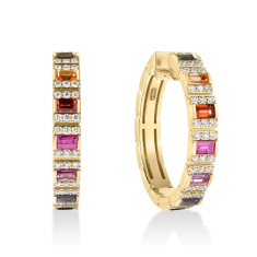 Roberto Coin Obelisco Mixed Sapphire and 1/3ctw Diamond 18k Yellow Gold Hoop Earrings 1