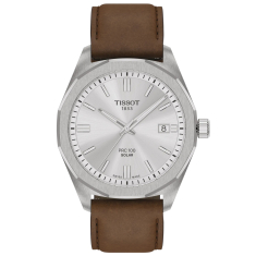 Tissot PRC 100 Solar Quartz Silver-Tone Dial Brown Leather Strap Watch 39mm - T1514221603100 1