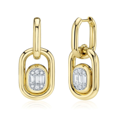 Shy Creation 3/8ctw Baguette Diamond 14k Yellow Gold Drop Earrings 1