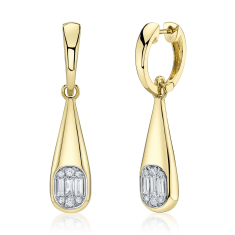 Shy Creation 3/8ctw Baguette Diamond 14k Yellow Gold Drop Earrings 1