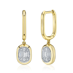 Shy Creation 1/5ctw Baguette Diamond 14k Yellow Gold Hoop Drop Earrings 1