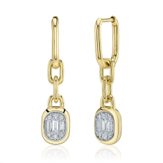 Shy Creation 3/8ctw Baguette Diamond 14k Yellow Gold Drop Earrings 1