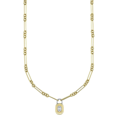 Shy Creation 1/4ctw Baguette Diamond 14k Two-Tone Gold Matte Lock Necklace 1