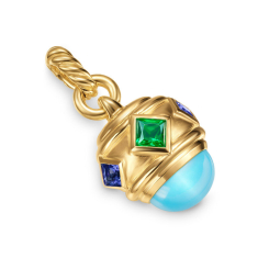 David Yurman Renaissance Amulet in 18K Yellow Gold with Turquoise, Tsavorite and Tanzanites, 29mm 1
