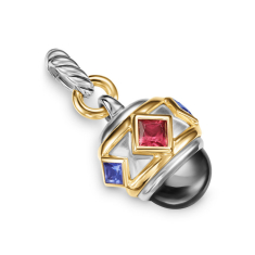 David Yurman Renaissance Amulet in Sterling Silver with 14K Yellow Gold, Hematine, Rhodolite Garnet and Iolite, 29mm 1