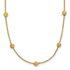 14k Yellow Gold Diamond-Cut Bead Station Necklace 1