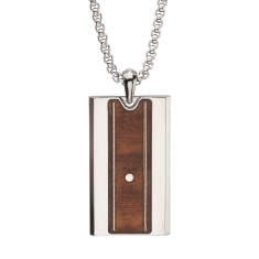INOX Whiskey Barrel Wood Inlay and Embedded Guitar String Titanium Pendant Necklace 1