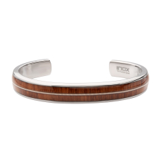 INOX Whiskey Barrel Wood Inlay and Embedded Guitar String Titanium Cuff Bracelet 1