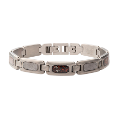 INOX Dinosaur Bone and Meteorite Inlay Gunmetal Ion-Plated Stainless Steel Link Bracelet 1