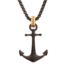 INOX Black Sapphire Black Ion-Plated Stainless Steel Anchor Pendant Necklace 1