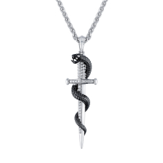 Men's 1/4ctw Diamond Sterling Silver Sword and Serpent Pendant Necklace 1