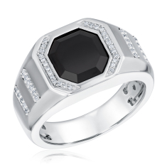 Men's Black Onyx and 1/5ctw Diamond Sterling Silver Fashion Ring 1