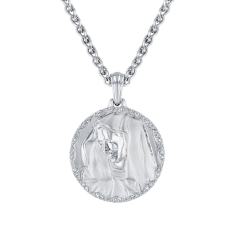 Men's 1/5ctw Diamond Sterling Silver Mary Medallion Pendant Necklace 1