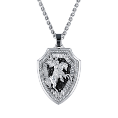 Men's 3/8ctw Black Diamond and Diamond Sterling Silver Saint George Pendant Necklace 1