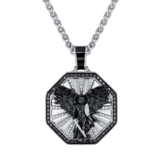 Men's 1/2ctw Black Diamond and Diamond Sterling Silver Saint Michael Pendant Necklace 1
