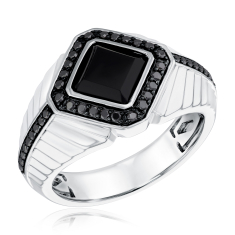 Men's Black Onyx and 3/8ctw Black Diamond Sterling Silver Fashion Ring 1