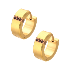INOX Black Sapphire Gold Ion-Plated Stainless Steel Huggie Hoop Earrings, 13mm 1