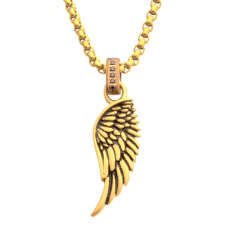 INOX Black Sapphire Gold Ion-Plated Stainless Steel Phoenix Wing Pendant Necklace 1