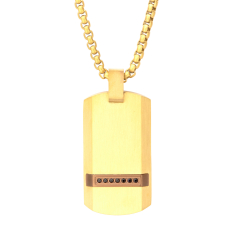 INOX Black Sapphire Gold Ion-Plated Stainless Steel Dog Tag Pendant Necklace 1