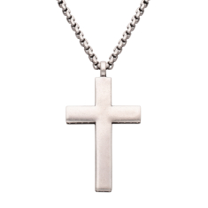 INOX Sterling Silver Cubic Zirconia Side Cross Pendant Necklace 1