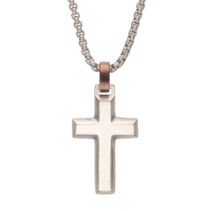 INOX Stainless Steel Beveled Cross Pendant Necklace 1