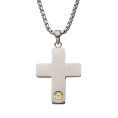 INOX Created White Sapphire Stainless Steel Cross Pendant Necklace 1