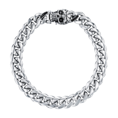 Men's 1/5ctw Black Diamond and Diamond Sterling Silver Skull Curb Link Bracelet 1