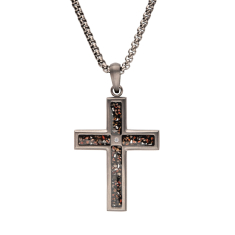 INOX Dinosaur Bone and Created White Sapphire Gunmetal Ion-Plated Stainless Steel Cross Pendant Necklace 1