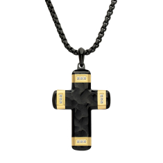 INOX Created White Sapphire Black and Gold Ion-Plated Stainless Steel Small Cross Pendant Necklace 1